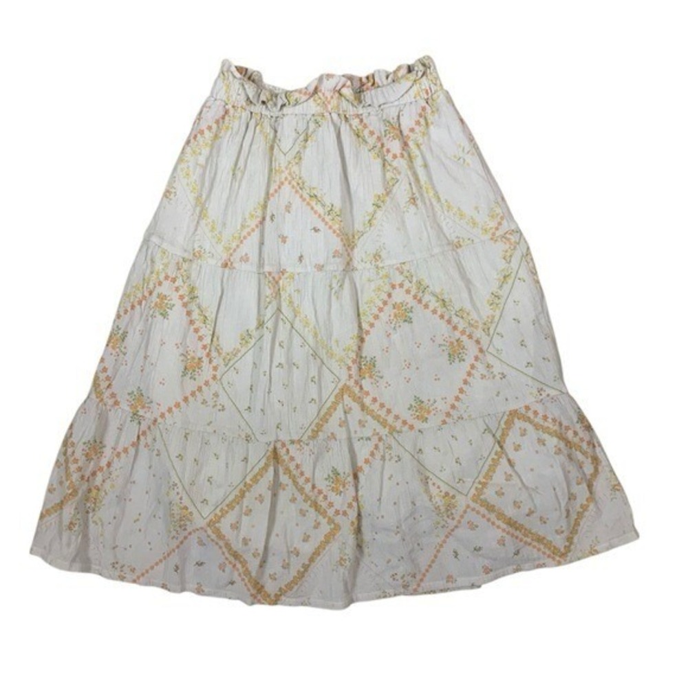 The New Society 16Y Boho Cottagecore Floral Patchwork Midi Skirt Organic Cotton